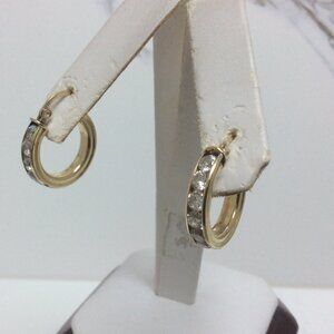 COPY - 14K YELLOW Solid Real GOLD POLISHED PLAIN Cz HOOP EARRINGS 1/2"   3.30 G…